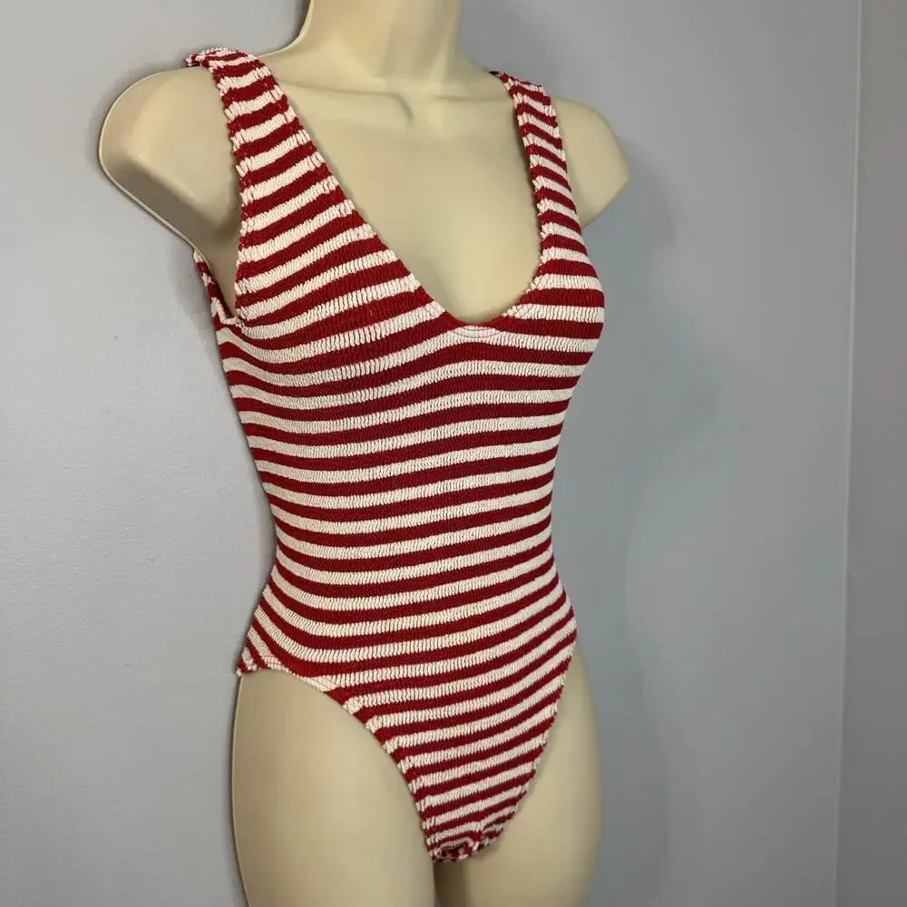 Bond Eye Mara One Piece Swimsuit Red Rooibos Striped  Stretch O/S New